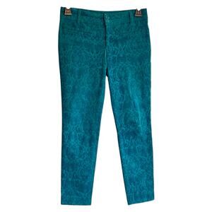 Anthropologie Cartonnier Size 4 Charlie Ankle Green Velvet Brocade Velvet Pants